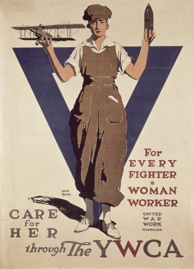 For Every Fighter a Woman Worker, 1st World War YWCA propaganda poster by Adolph Treidler